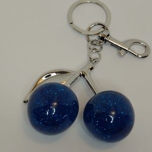 Cherry Bag Charm Blue With Silver Hardware